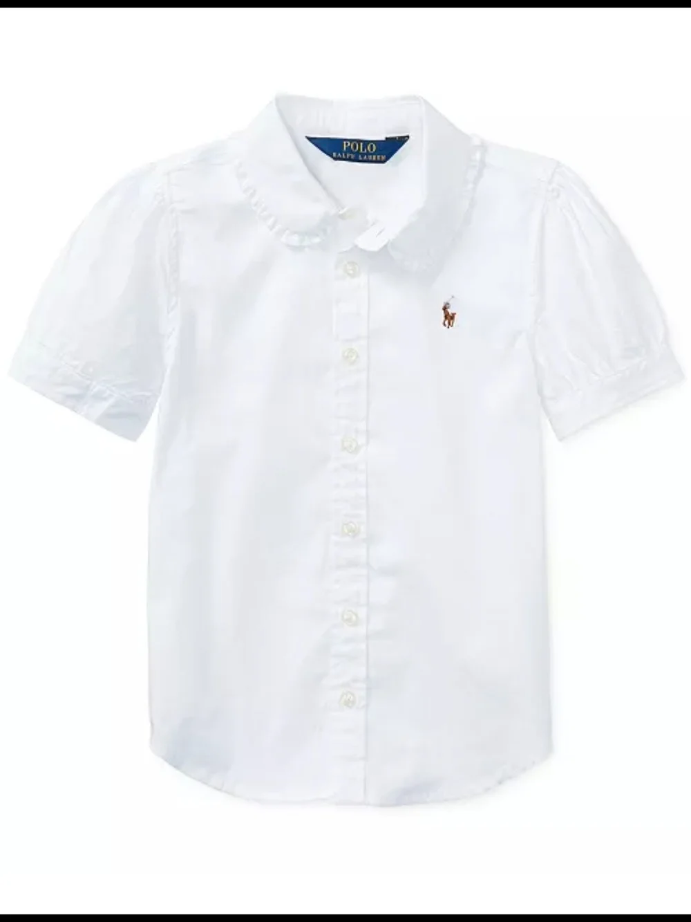 Ralph Lauren Girls' White Puff-Sleeve Shirt With Ruffled Peter Pan Collar
